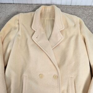 Vintage Projections Ltd Cream Wool Long Coat Double Breasted Made in USA Womens